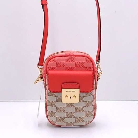 Michael Kors Sloan Editor Small Phone Logo Jacquard Crossbody Grapefruit Multi - Picture 6 of 16